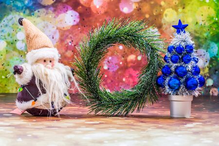 Christmas Holiday Season background with decorations. Merry Christmas New Year collection, gifts and decorative ornaments. Empty copy space for text.の写真素材