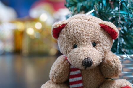 Christmas Holiday Season background with decorations. Merry Christmas New Year collection, gifts and decorative ornaments. Empty copy space for text.の写真素材