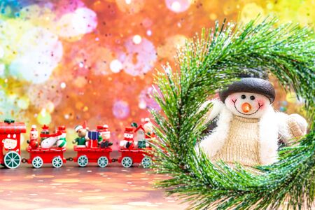 Christmas Holiday Season background with decorations. Merry Christmas New Year collection, gifts and decorative ornaments. Empty copy space for text.の写真素材