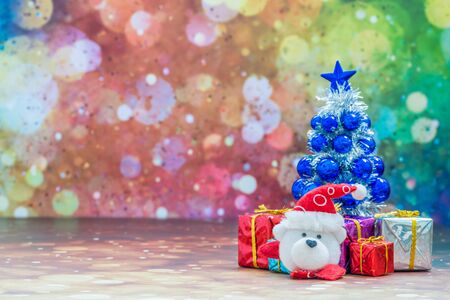 Christmas Holiday Season background with decorations. Merry Christmas New Year collection, gifts and decorative ornaments. Empty copy space for text.の写真素材