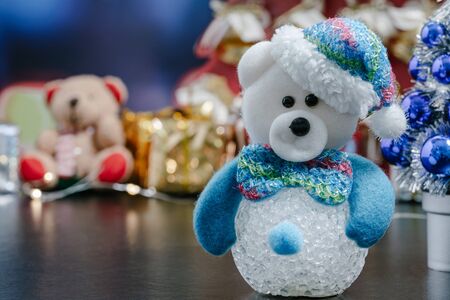 Christmas Holiday Season background with decorations. Merry Christmas New Year collection, gifts and decorative ornaments. Empty copy space for text.の写真素材
