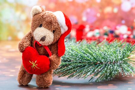 Christmas Holiday Season background with decorations. Merry Christmas New Year collection, gifts and decorative ornaments. Empty copy space for text.の写真素材