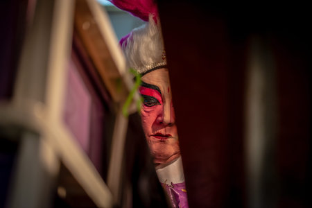 Chinese Teochew Opera. Performers at backstage getting ready to perform during Chinese Ghost...