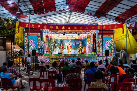 Asia Chinese Dialect, Teochew Opera. Traditional opera performance during Seventh Month Ghost Festival. Heritage arts culture show.のeditorial素材