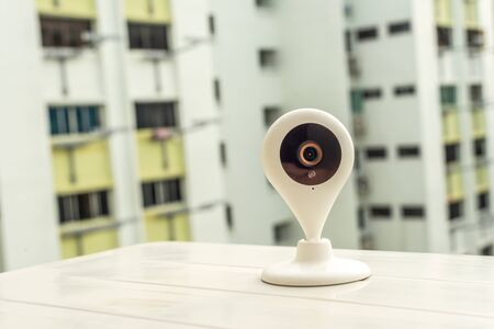 Household indoor digital CCTV Internet surveillance web cam with night vision. Technology object home digital concept.の写真素材