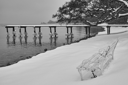 Leman lake in winter timeの写真素材