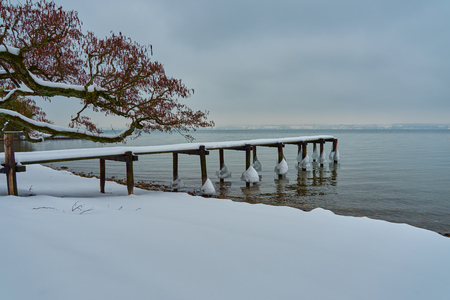 Leman lake in winter timeの写真素材