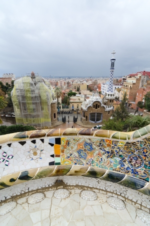 Views from the Parc Guell designed by Antoni Gaudi, Barcelona, Spain.のeditorial素材