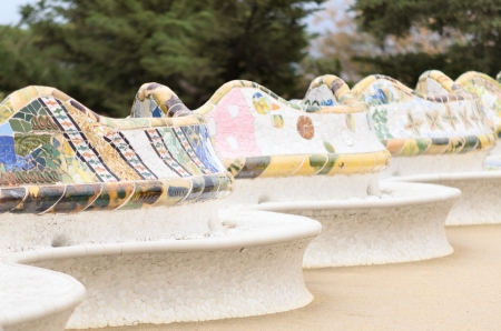 Detail of the bench in the park Guell, designed by Antonio Gaudiの写真素材