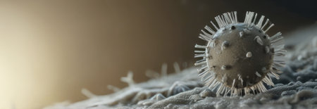 Macro view of bacteria and virus cells with space for text. Virus view with microscope, microorganisms disease-causing objects, viruses, fungi, protozoaの素材