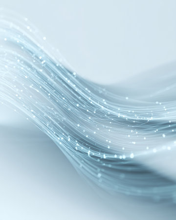 Light blue digital wave of glowing particles on white background, abstract technology designの素材