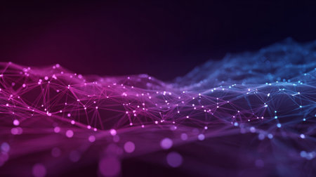 Abstract wave of digital purple and blue network connections, futuristic scientific backgroundの素材