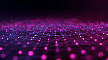 Abstract glowing grid of pink and purple connections, futuristic scientific backgroundの素材