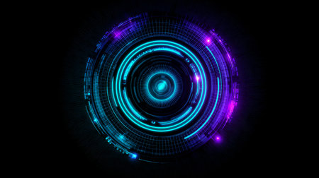 Futuristic hud interface with glowing cyan and violet digital scanner designの素材