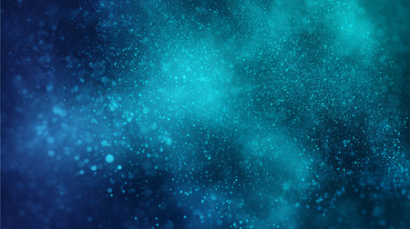 Blue turquoise glitter background with glowing dust particles, soft light bokeh texture, abstract wallpaper designの素材