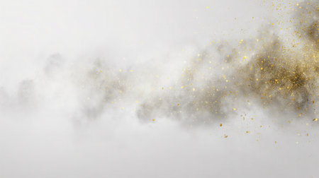 White and gold glitter dust cloud with sparkling particles, soft smoke texture, abstract background designの素材