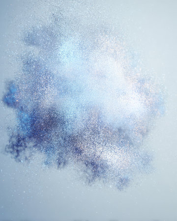 Blue glitter dust cloud with sparkling particles, soft light texture, abstract background designの素材