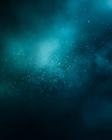 Blue teal glitter background with glowing dust particles, soft gradient light texture, abstract wallpaper designの素材