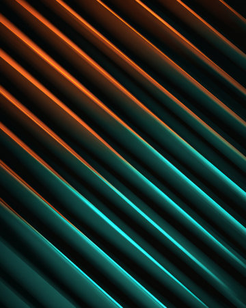Abstract orange and teal diagonal lines with glowing metallic texture and futuristic patternの素材
