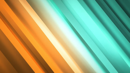 Orange and turquoise diagonal stripes background with glossy gradient and vibrant abstract designの素材