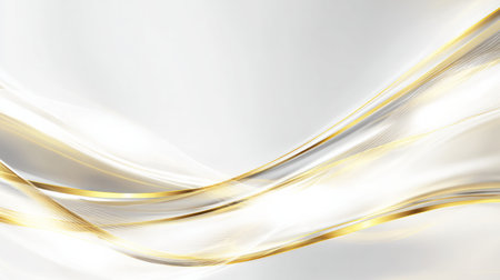 White abstract background with golden flowing wave lines, luxury minimal light designの素材