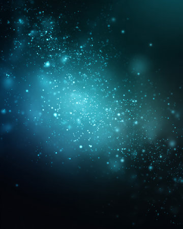 Turquoise glowing particles background with cosmic dust and abstract bokeh effectの素材