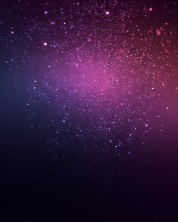 Pink and violet starry particles with glowing cosmic dust on dark galaxy backgroundの素材