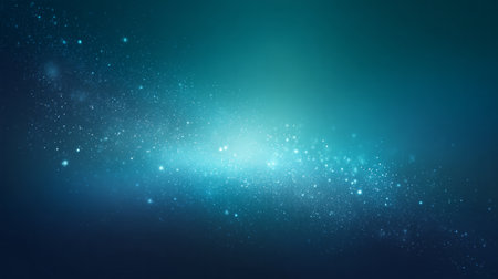 Bright turquoise star field background with glowing particles and cosmic light burstの素材
