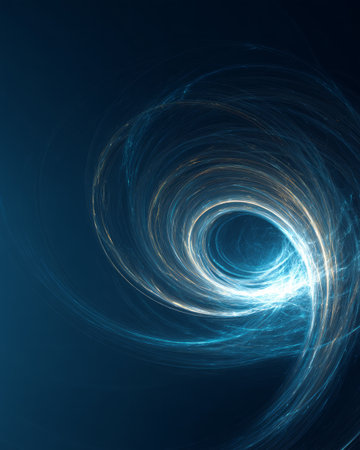 Blue and golden abstract vortex tunnel with glowing spiral energy flowの素材
