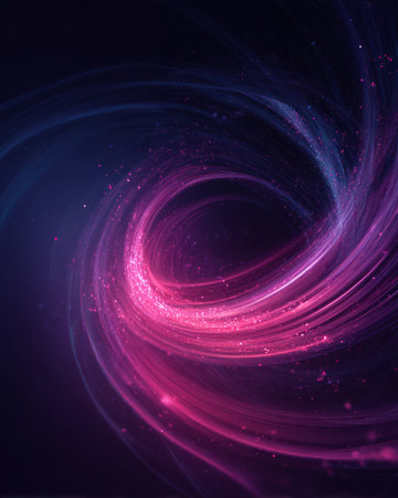 Abstract pink and purple spiral vortex with glowing particles and cosmic motion on dark backgroundの素材