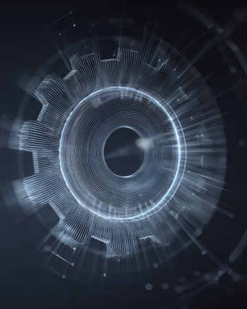 Futuristic gear made of digital lines and particles, abstract engineering backgroundの素材