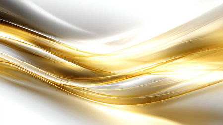 Golden and white abstract wave background with metallic light reflections and elegant designの素材