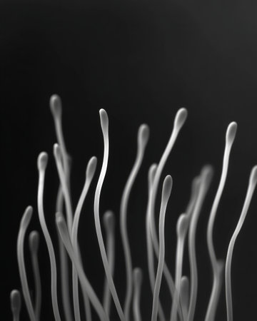 Minimal abstract black and white stems with smooth organic lines on dark backgroundの素材