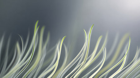 Minimal abstract green grass blades on soft gray gradient backgroundの素材