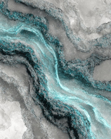 Abstract turquoise crystal river flowing through gray marble stone textureの素材
