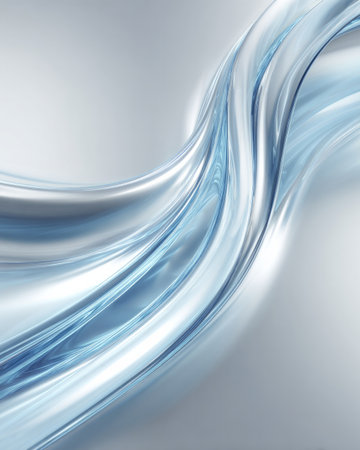 Flowing glass wave in light blue tones, abstract fluid design backgroundの素材