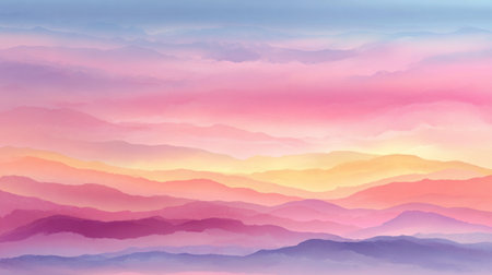 Pastel layered mountain landscape in soft pink blue and yellow tones dreamy abstract backgroundの素材
