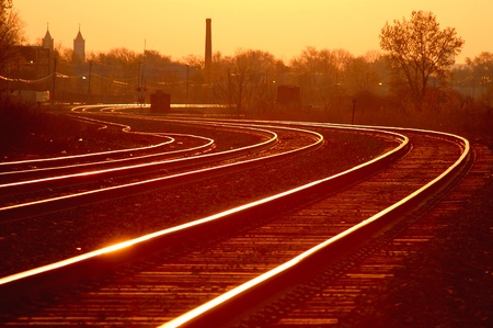 Sunrise on Detroit Railroad Track Curveのeditorial素材