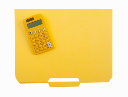 Yellow calculator and file folderの写真素材