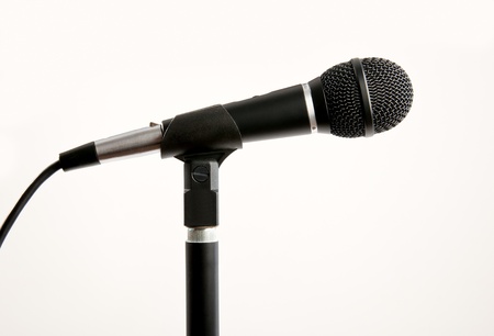 Mic on stand with white backgroundの写真素材