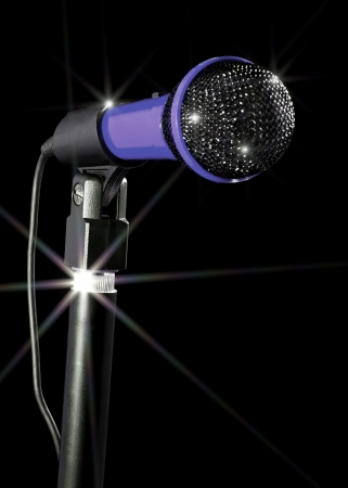 Purple Stage Mic on stand for singerの写真素材
