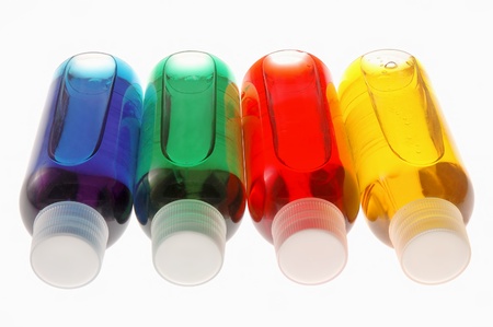 Mini sample bottles of colorful chemicalの写真素材