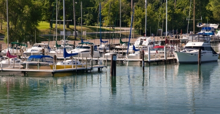 Boating on Detroit River south of cityの写真素材