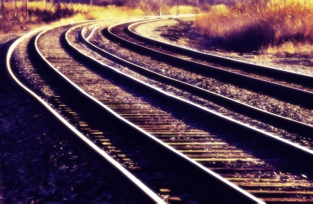 Mainline railroad curve at dawn detroitの写真素材