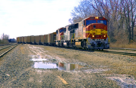 Colorful Locos Pulling Coal Train