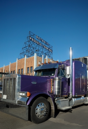 Purple Produce Semi Truck at Terminalのeditorial素材