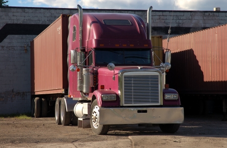 Container Semi Truck at Dockの写真素材