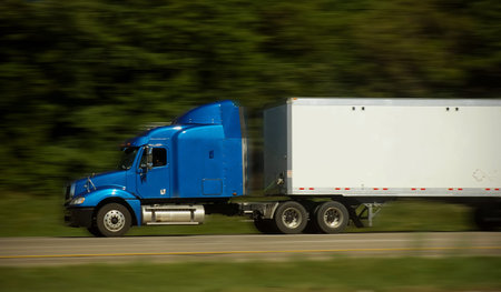 Fast Blue Truck on Freeway