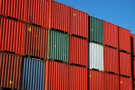 Stacked Shipping Containers at Portの写真素材