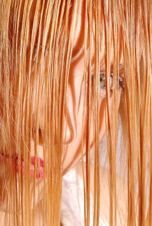 Wet Blonde Hairの写真素材